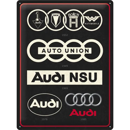 nostalgic-art-audi-logo-evolution-targa-in-metallo-30x40-cm image 1