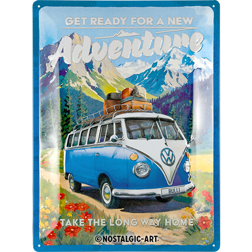 nostalgic-art-vw-bulli-ready-for-a-new-adventure-targa-in-metallo-30x40-cm image 1
