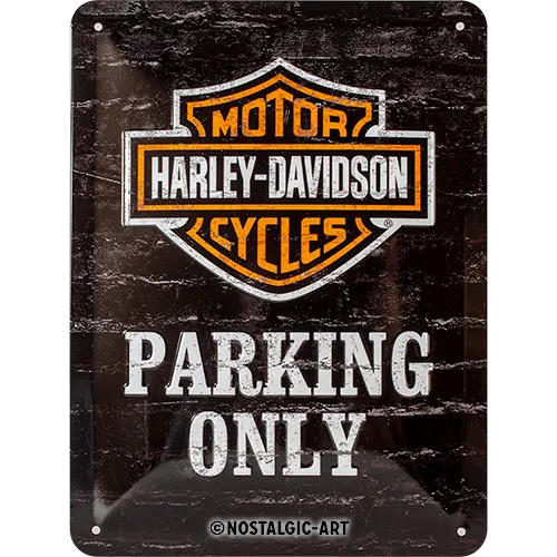 harley-davidson-parking-only-targa-in-metallo-nostalgic-art-15x20-cm image 1