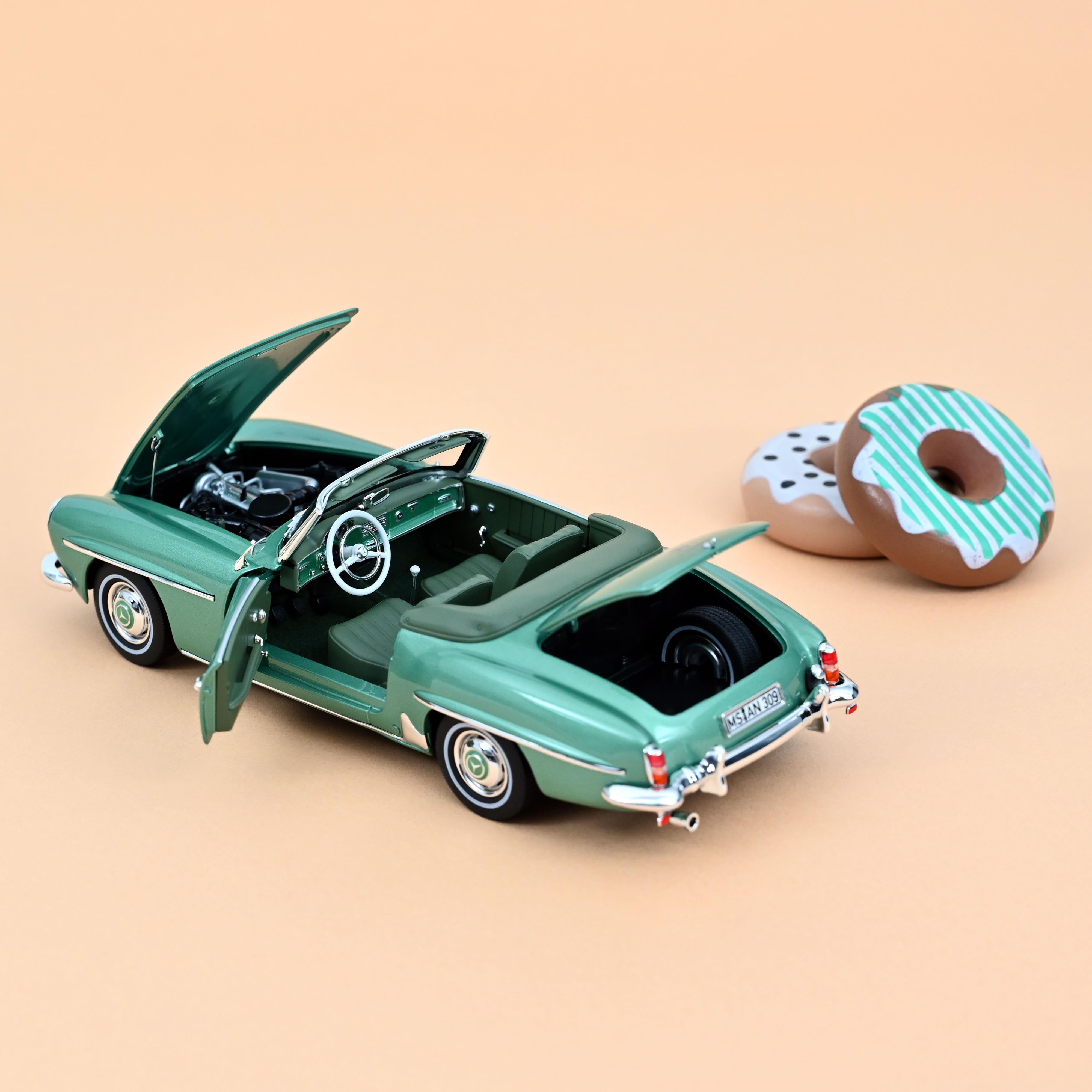 norev-mercedes-benz-190-sl-1957-verde-chiaro-metallizzato-1-18-modellino-cabrio image 3