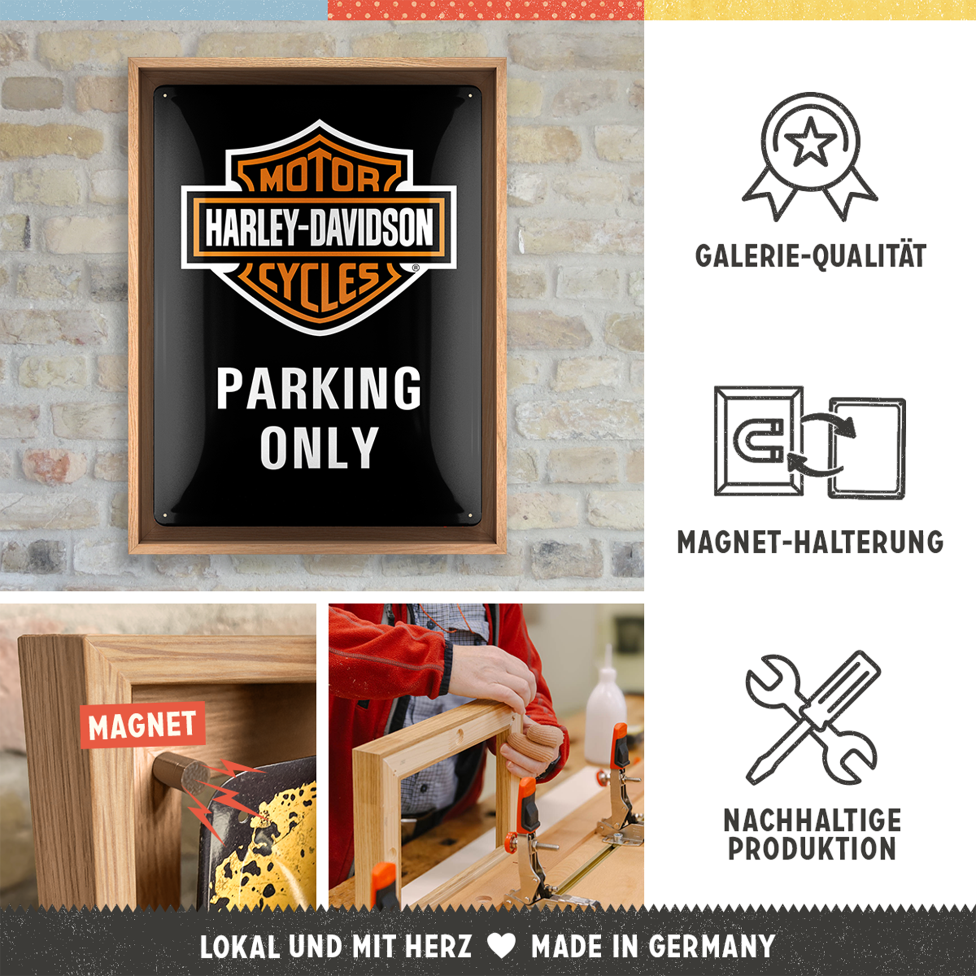 nostalgic-art-harley-davidson-parking-only-cornice-n-frame-l-33-5-x-44-cm image 3