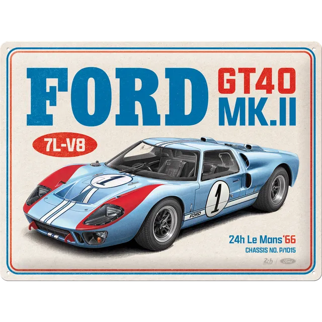 nostalgic-art-ford-gt40-24h-le-mans-1966-targa-in-metallo-30x40-cm image 1