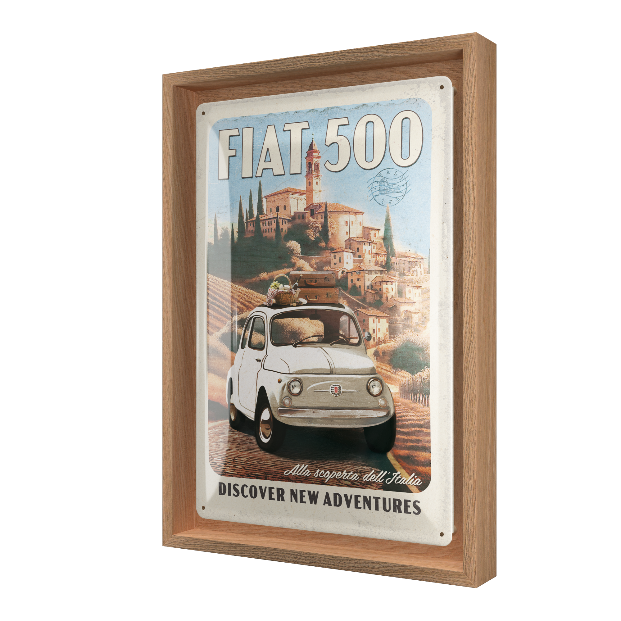 nostalgic-art-fiat-500-discover-new-adventures-cornice-n-frame-m-24x33-5-cm image 1