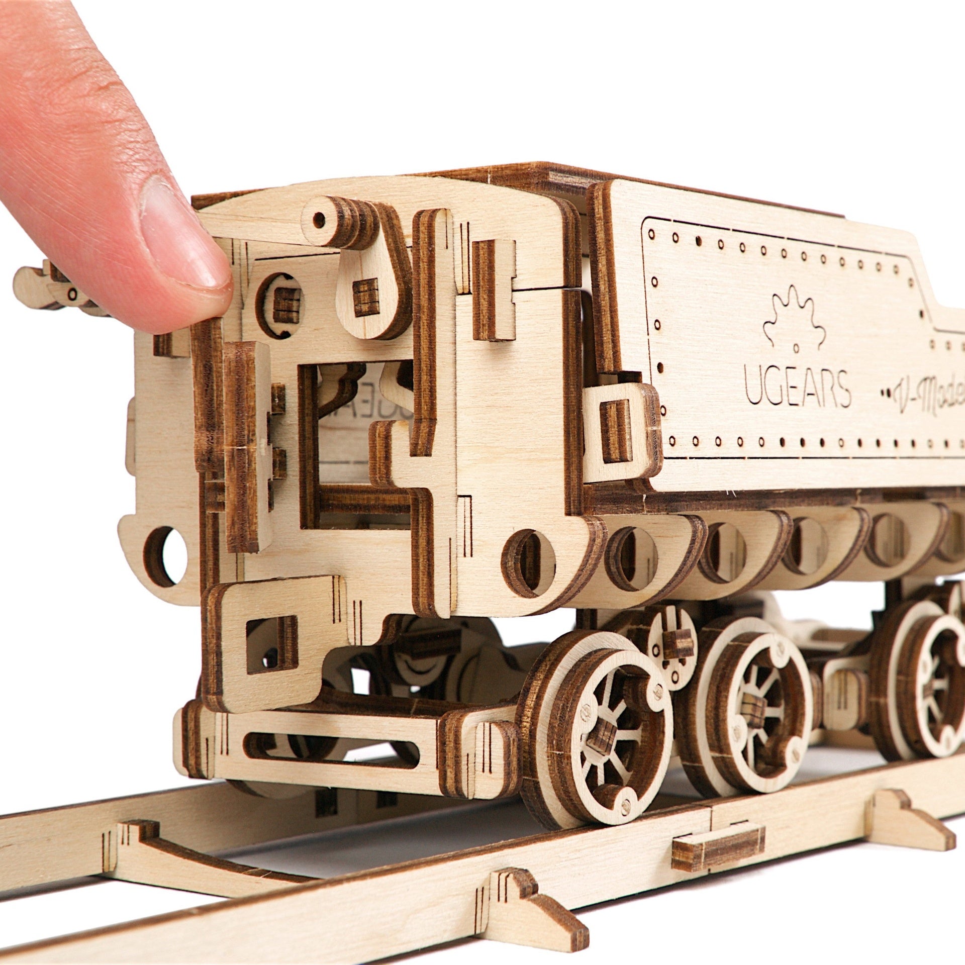 ugears-v-express-steam-train-with-tender-treno-a-vapore-meccanico-in-legno image 4