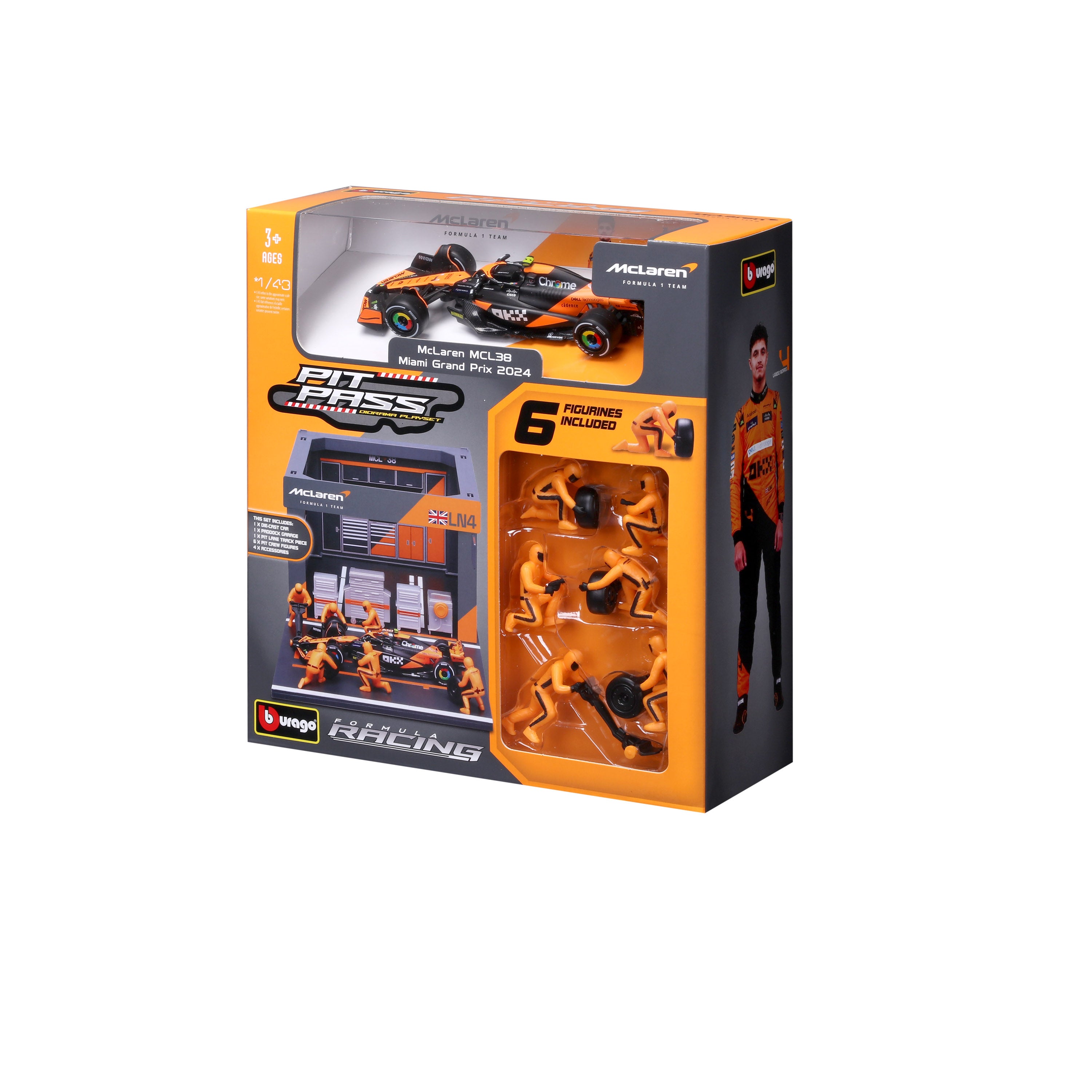 bburago-pit-stop-mclaren-mcl38-4-lando-norris-1-43-playset-f1-2024 image 6