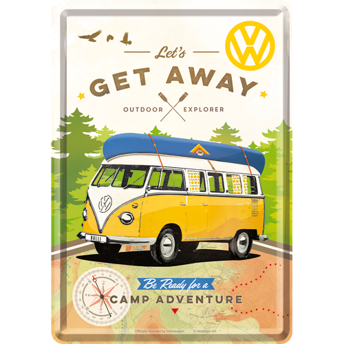 nostalgic-art-vw-bulli-let-s-get-away-card-in-metallo-10x14-cm image 1