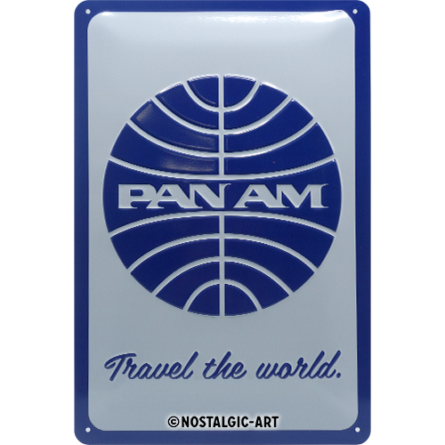 nostalgic-art-pan-am-travel-the-world-logo-white-targa-metallo-20x30-cm image 1