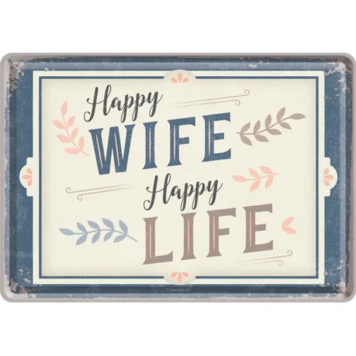 nostalgic-art-happy-wife-happy-life-cartolina-in-metallo-10x14-cm image 1