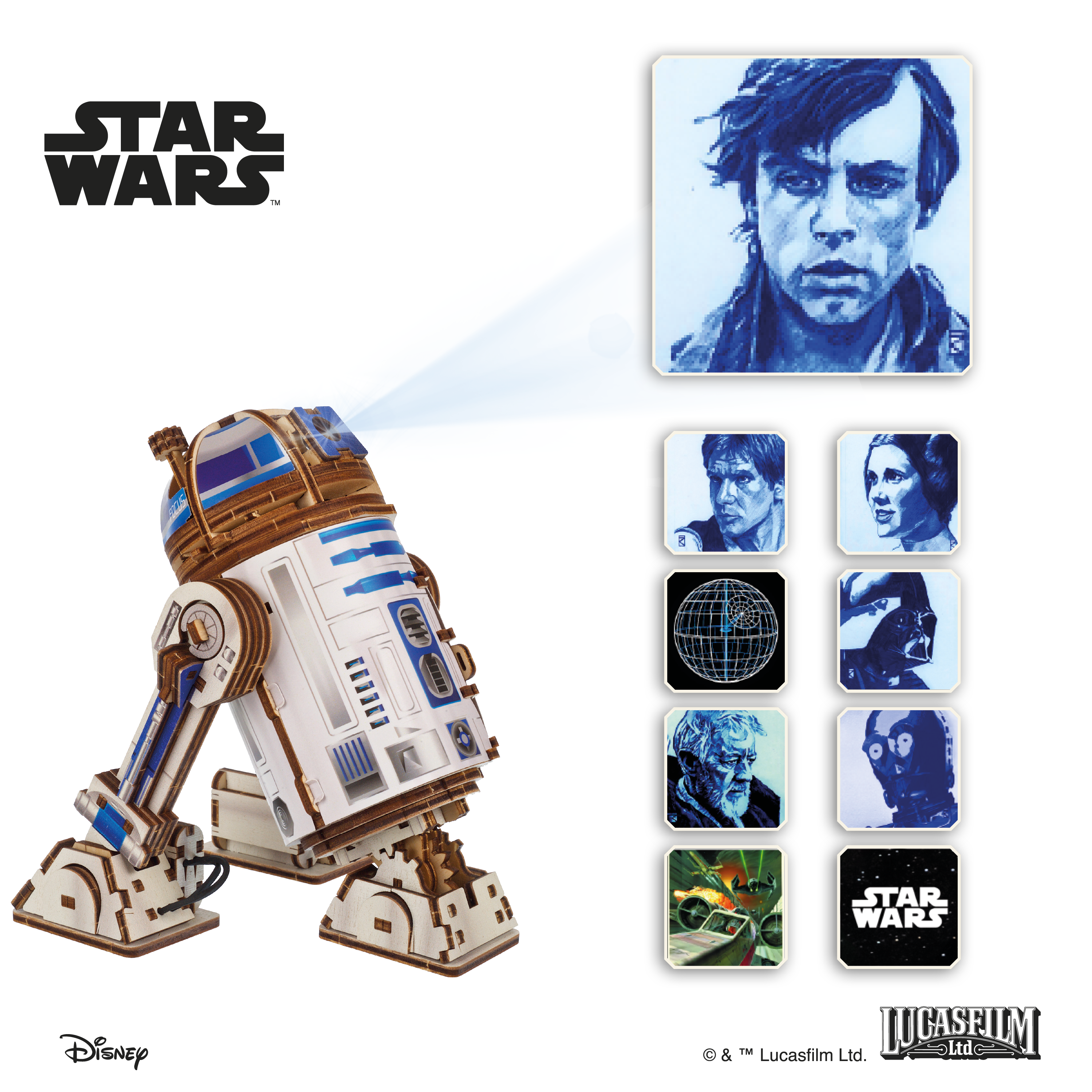 ugears-r2-d2-star-wars-modellino-3d-in-legno-colorato-con-led image 2