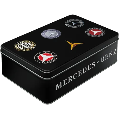 nostalgic-art-mercedes-benz-logo-evolution-scatola-piatta-in-metallo-2-5-l image 1