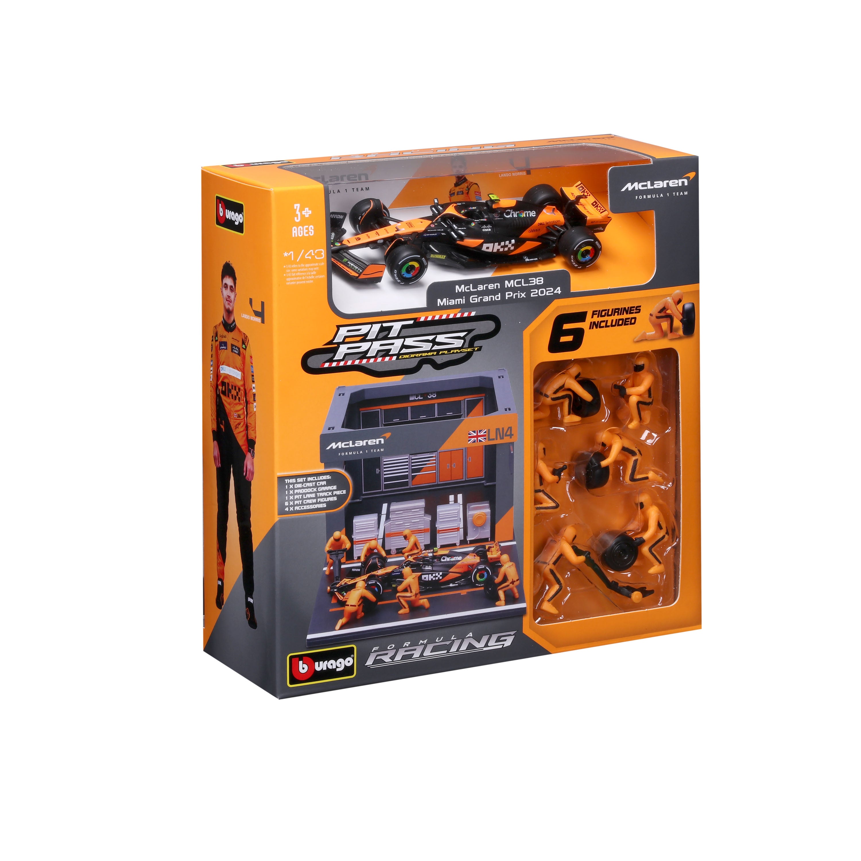 bburago-pit-stop-mclaren-mcl38-4-lando-norris-1-43-playset-f1-2024 image 7