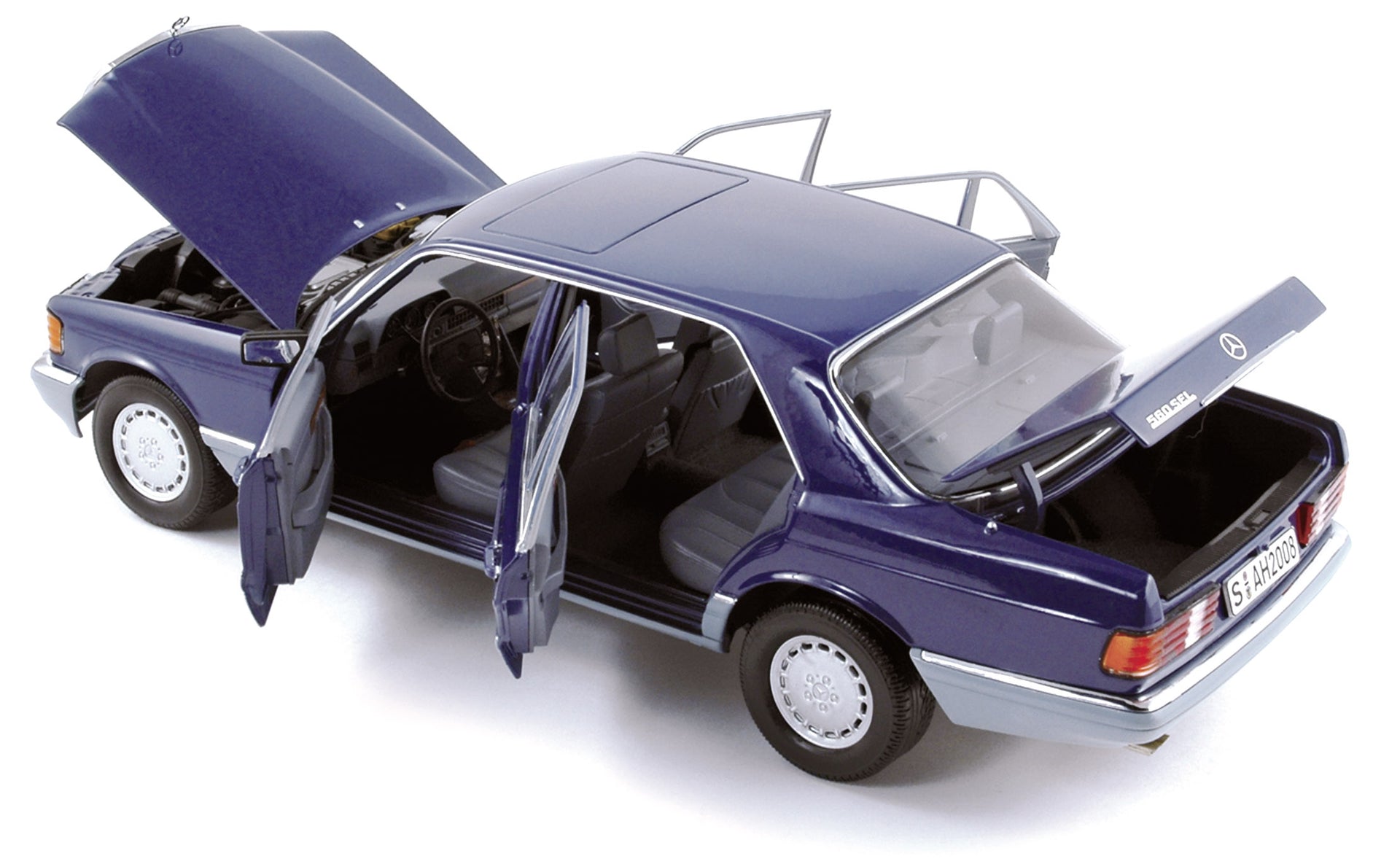norev-mercedes-benz-560-sel-1985-modellino-auto-1-18-blu image 1