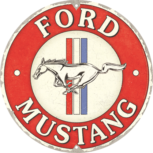 ford-mustang-3-stripes-red-targa-rotonda-in-metallo-35-cm-nostalgic-art image 1