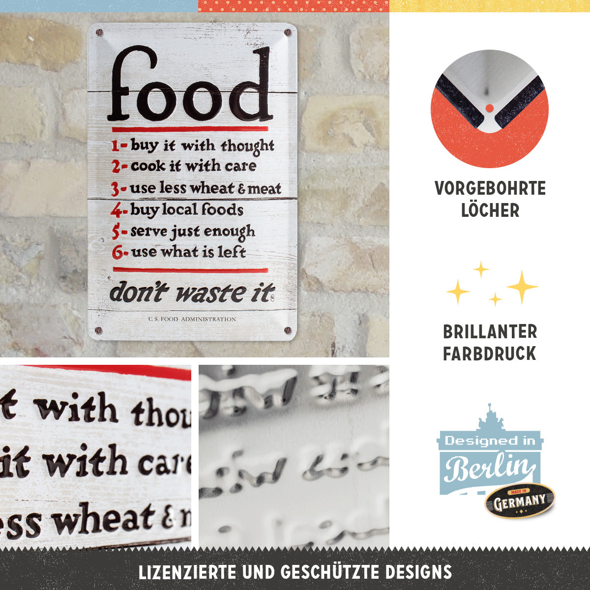 nostalgic-art-food-don-t-waste-it-targa-in-metallo-20x30-cm image 2