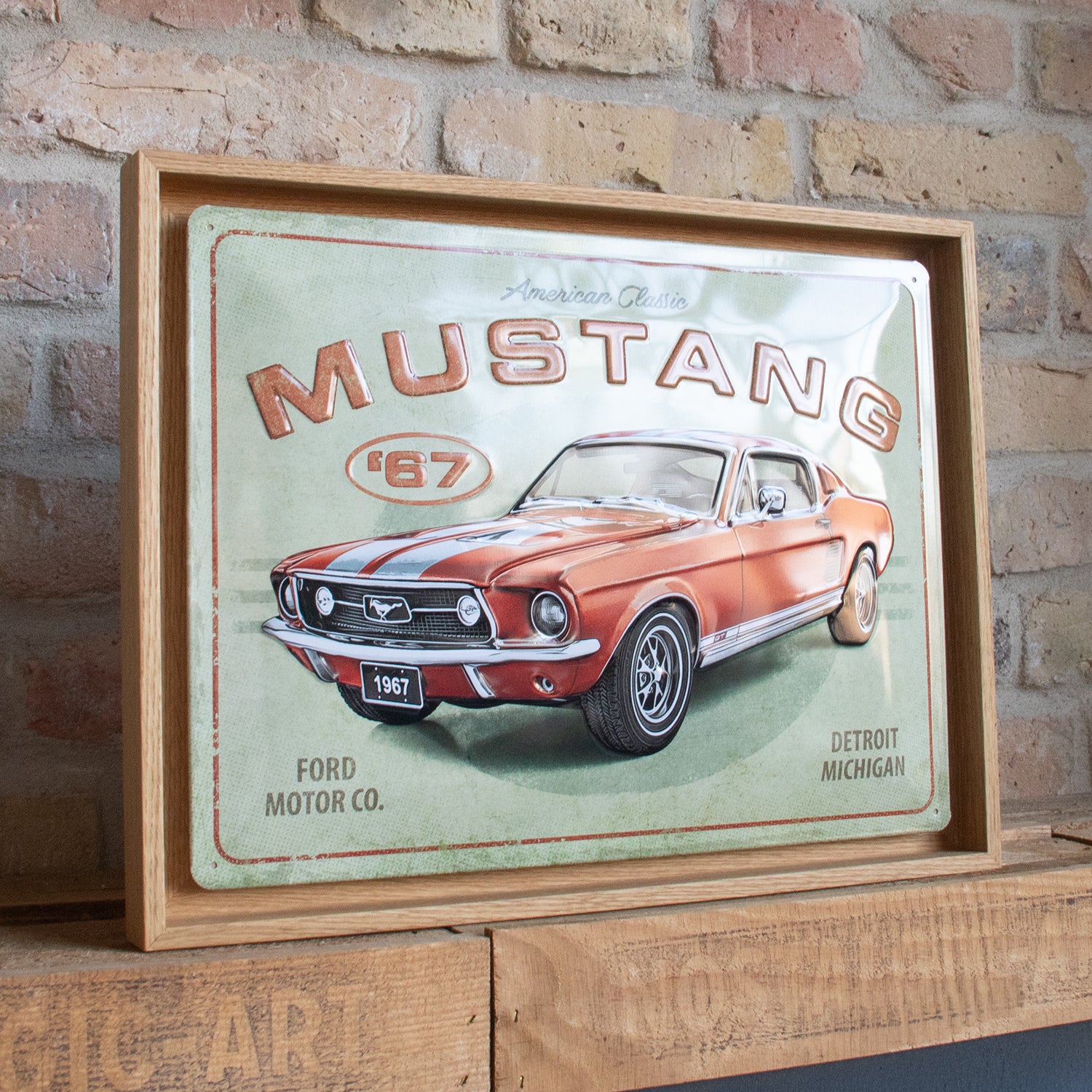 nostalgic-art-ford-mustang-gt-1967-red-n-frame-l-edition-quadro-con-cornice-legn image 2