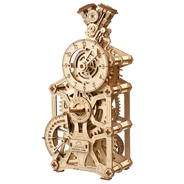 ugears-engine-clock-orologio-meccanico-da-tavolo-a-motore-da-costruire image 1