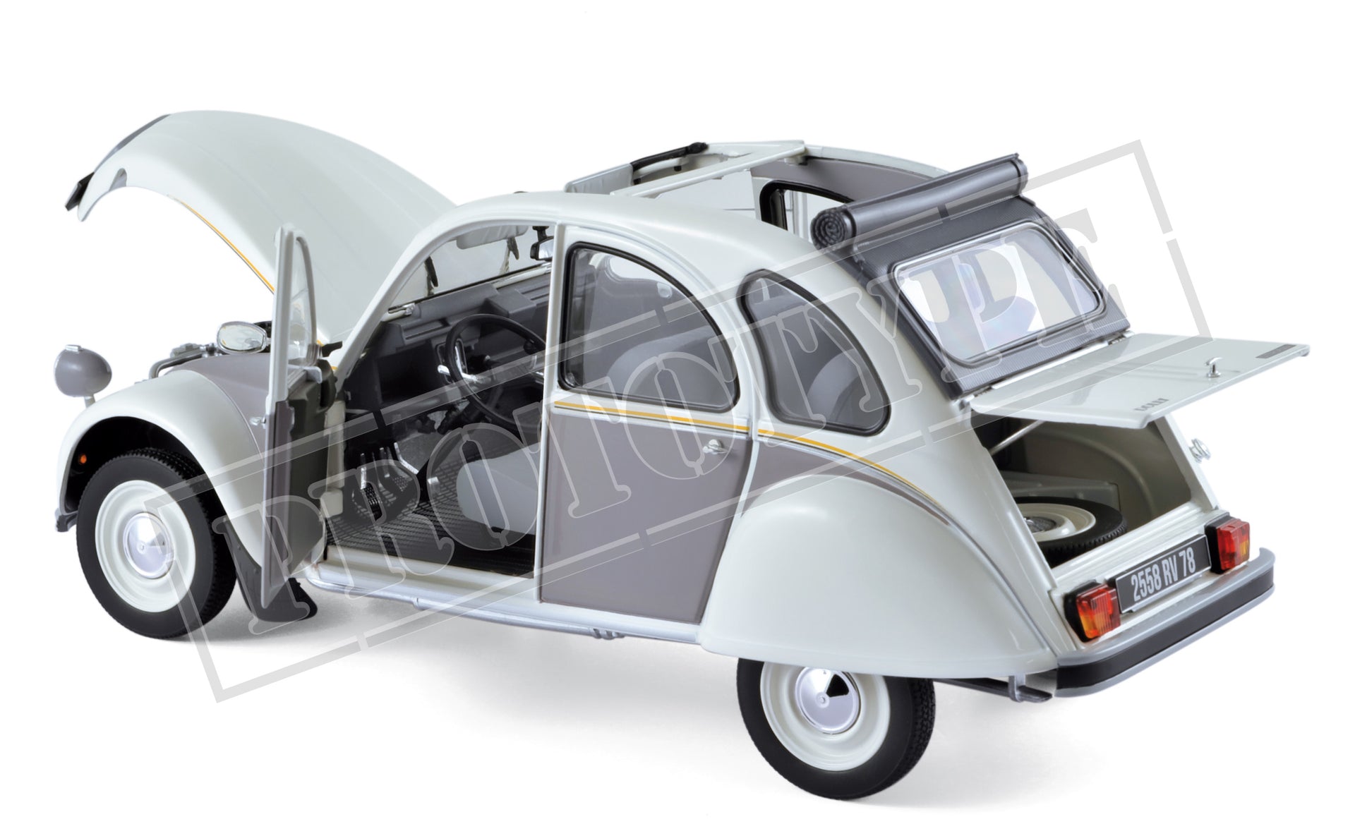 norev-citro-n-2cv-dolly-1985-1-18-modellino-bianco-meije-e-grigio-cormoran image 1
