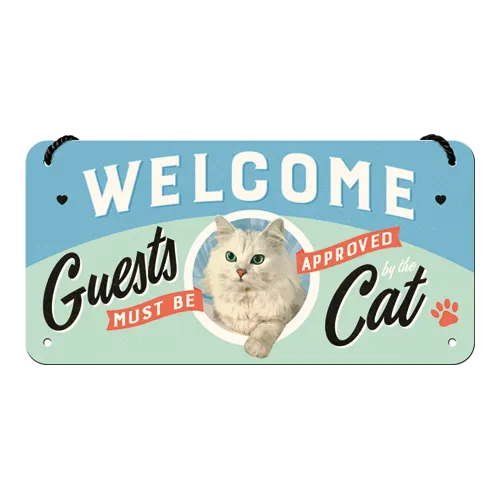 nostalgic-art-welcome-guests-cat-targa-in-metallo-da-appendere-10x20-cm image 1