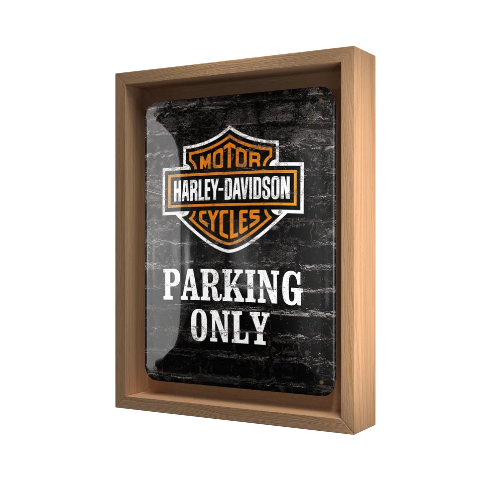 nostalgic-art-harley-davidson-parking-only-cornice-n-frame-s-edition-18-5x24-cm image 1