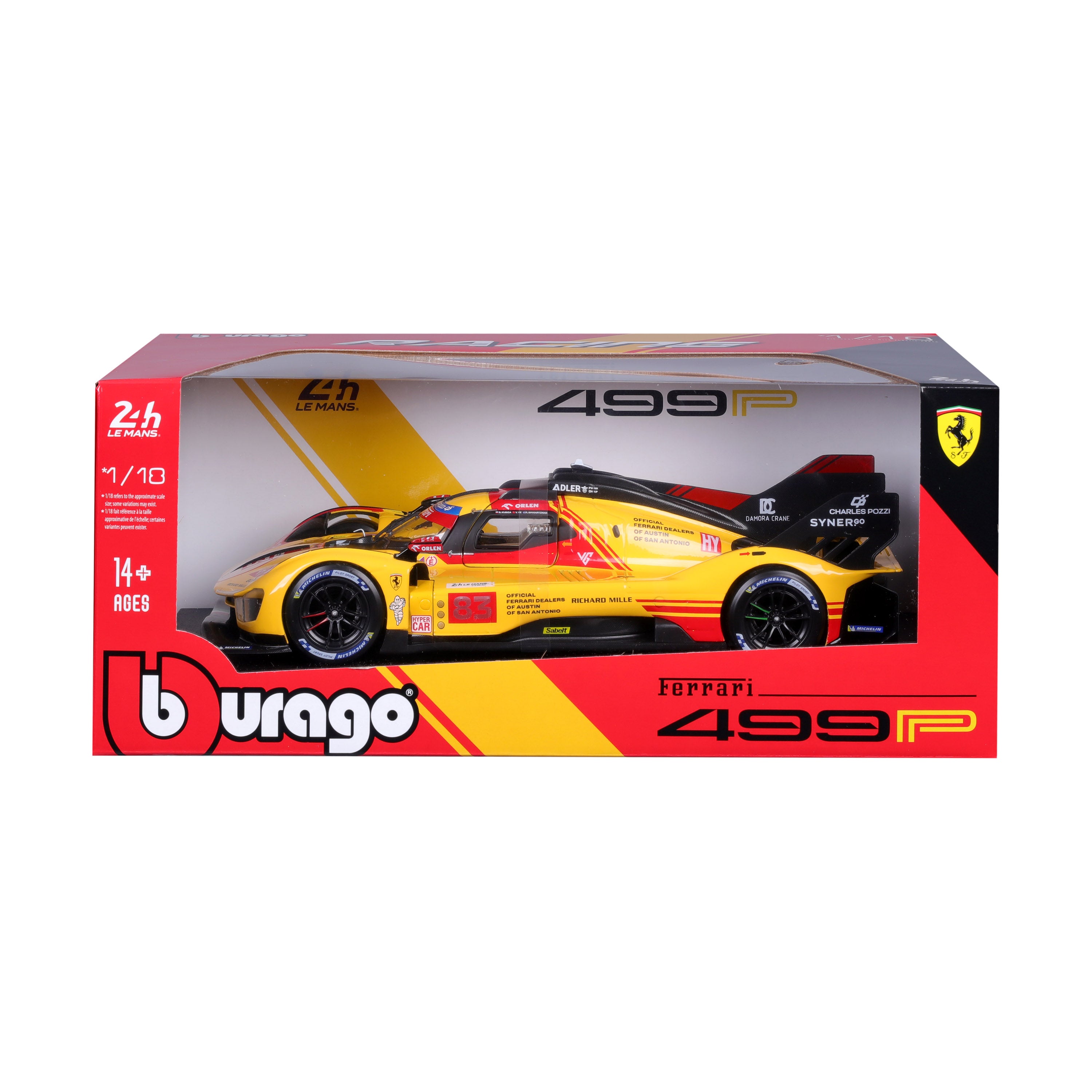 bburago-ferrari-499p-83-24h-le-mans-2024-1-18-gialla-con-porte-apribili image 2