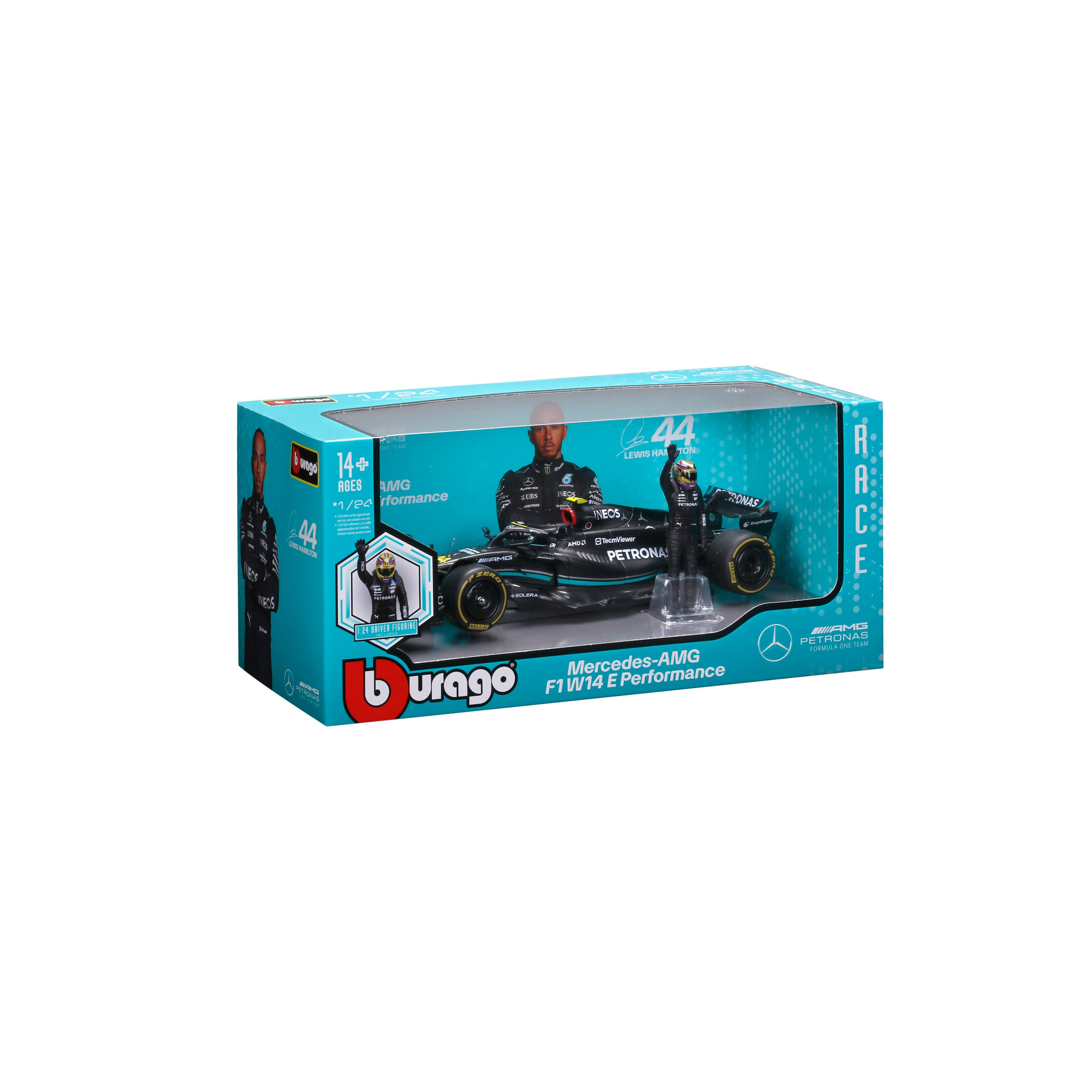bburago-mercedes-w14-e-performance-44-lewis-hamilton-f1-2023-1-24-con-pilota image 2