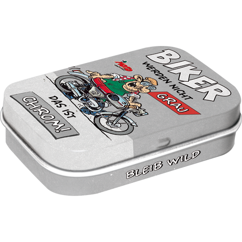 nostalgic-art-motomania-biker-scatolina-tascabile-per-mentine-6x4-cm image 1