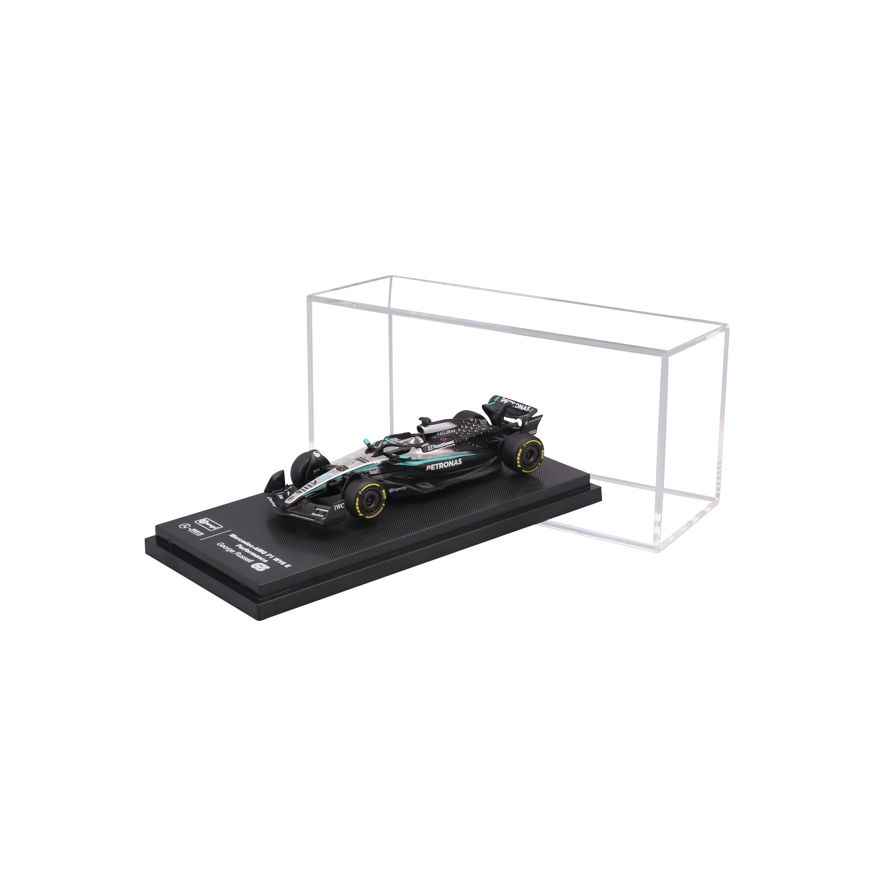 bburago-mercedes-amg-f1-w16-2025-63-george-russell-modellino-scala-1-64-con-teca image 1