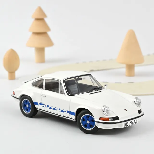 norev-porsche-911-rs-1973-bianco-blu-deco-modellino-1-18-edizione-200-pezzi image 1