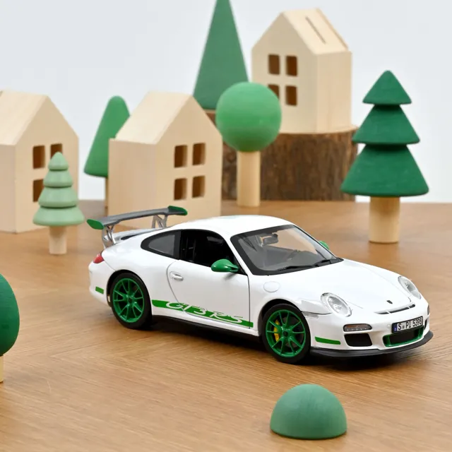 norev-porsche-911-gt3-rs-997-2009-modellino-auto-1-18-bianco-verde-python-300pz image 1