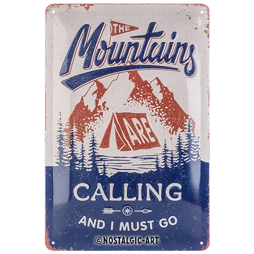nostalgic-art-the-mountains-are-calling-targa-in-metallo-20x30-cm image 1
