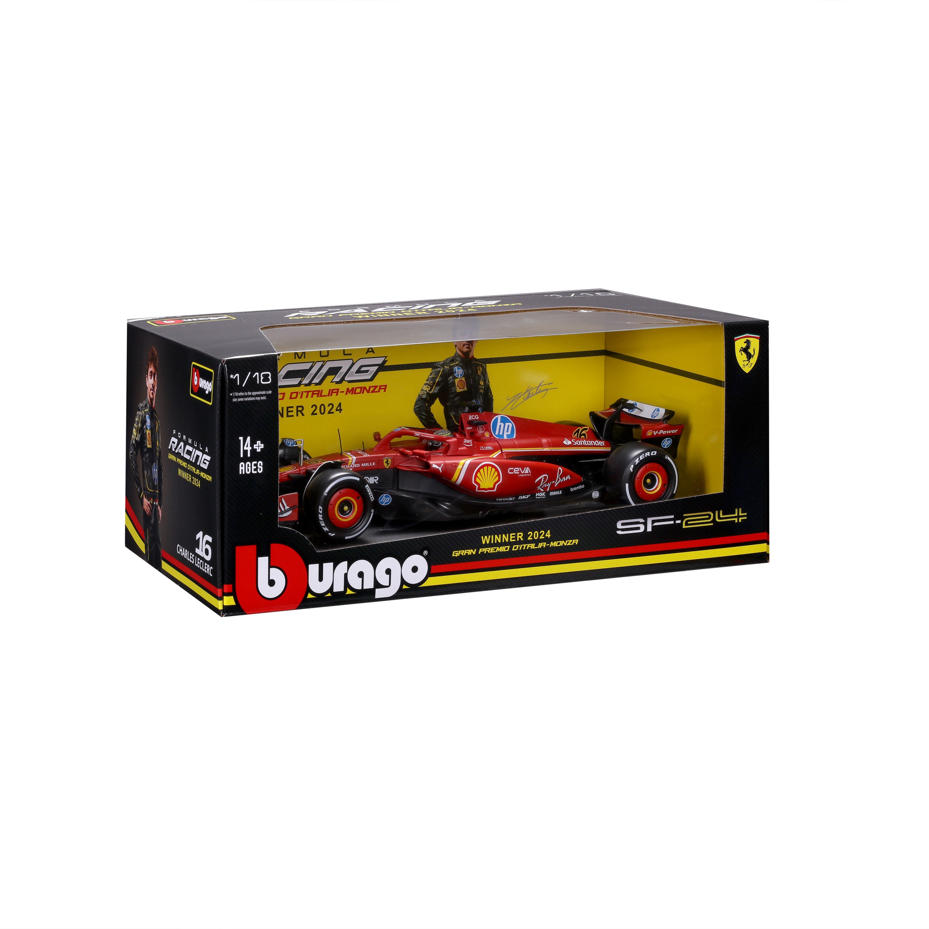 bburago-ferrari-sf-24-16-charles-leclerc-winner-monza-gp-2024-auto-f1-1-18-die-c image 2