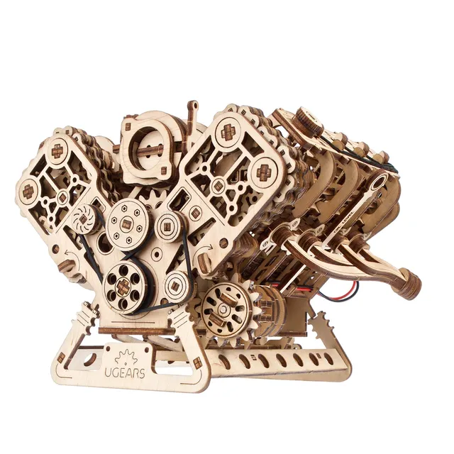 ugears-v8-engine-motore-v8-meccanico-in-legno-da-costruire image 1