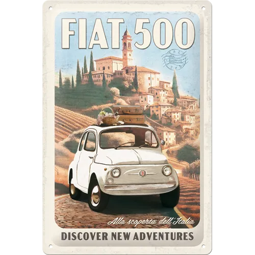 nostalgic-art-fiat-500-discover-new-adventures-targa-in-metallo-20x30-cm image 1