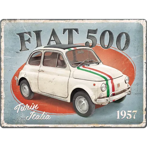 nostalgic-art-fiat-500-turin-italia-cartello-in-lamiera-smaltata-30x40-cm image 1