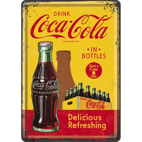 nostalgic-art-coca-cola-in-bottles-yellow-cartolina-in-metallo-10x14-cm image 1