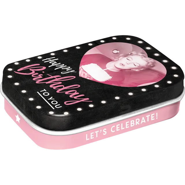 nostalgic-art-marilyn-happy-birthday-scatola-metallo-per-mentine-6x4x1-6-cm image 1