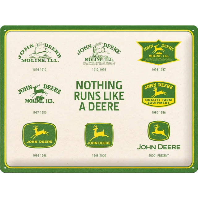 nostalgic-art-john-deere-150-years-logo-evolution-targa-in-metallo-30x40-cm image 1