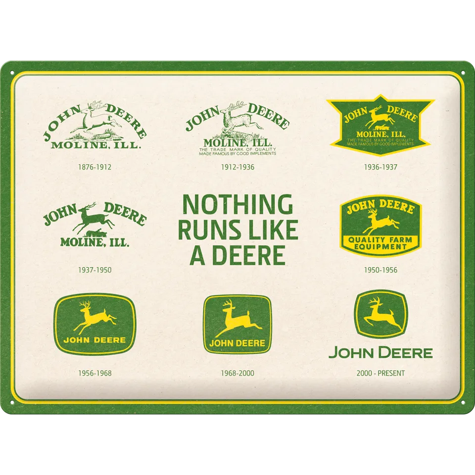 nostalgic-art-john-deere-150-years-logo-evolution-targa-in-metallo-30x40-cm image 1