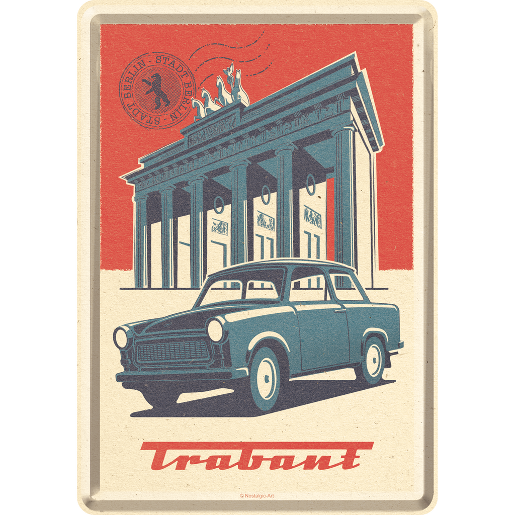 nostalgic-art-trabant-brandenburger-tor-berlin-cartolina-in-metallo-10x14-cm image 1