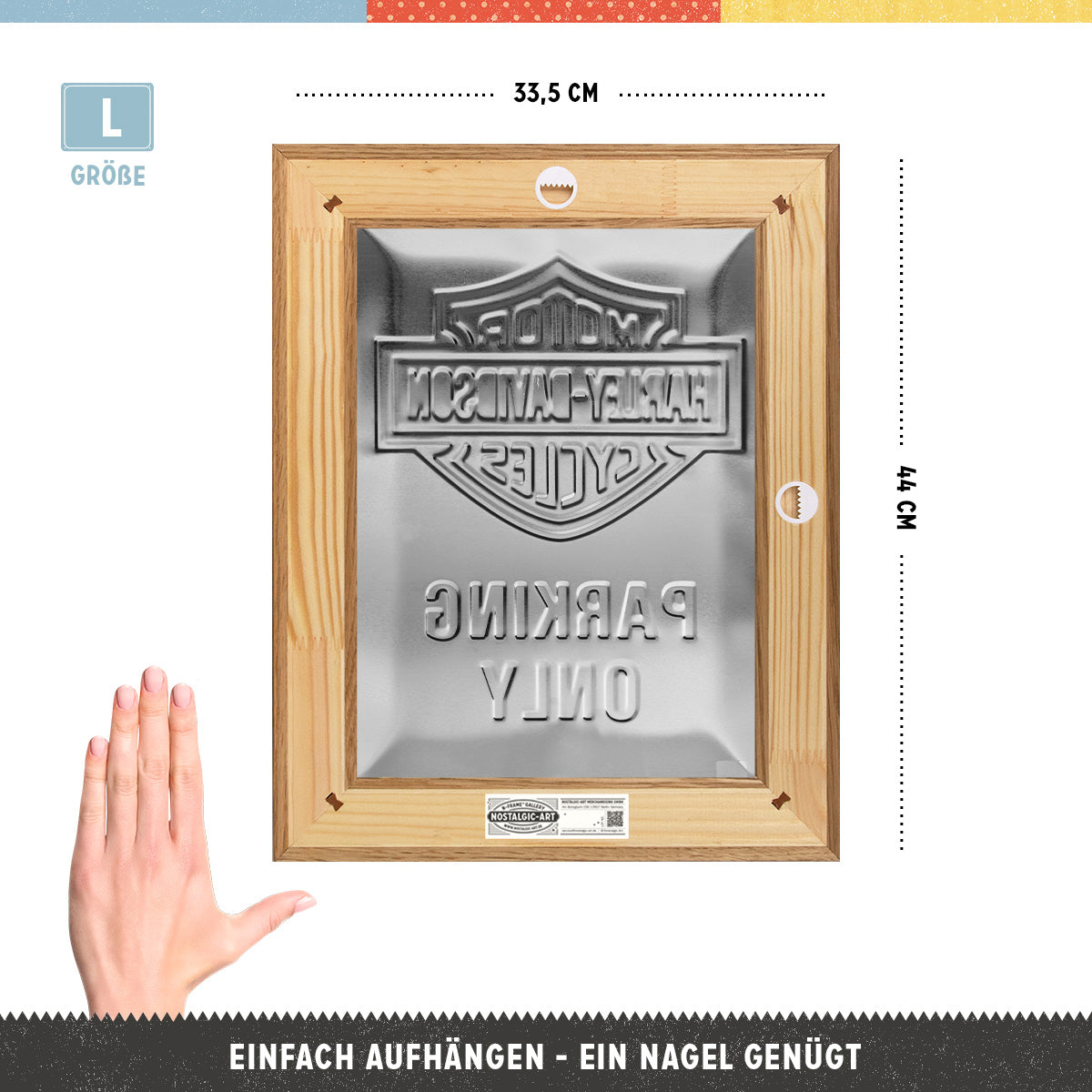 nostalgic-art-harley-davidson-parking-only-cornice-n-frame-l-33-5-x-44-cm image 2