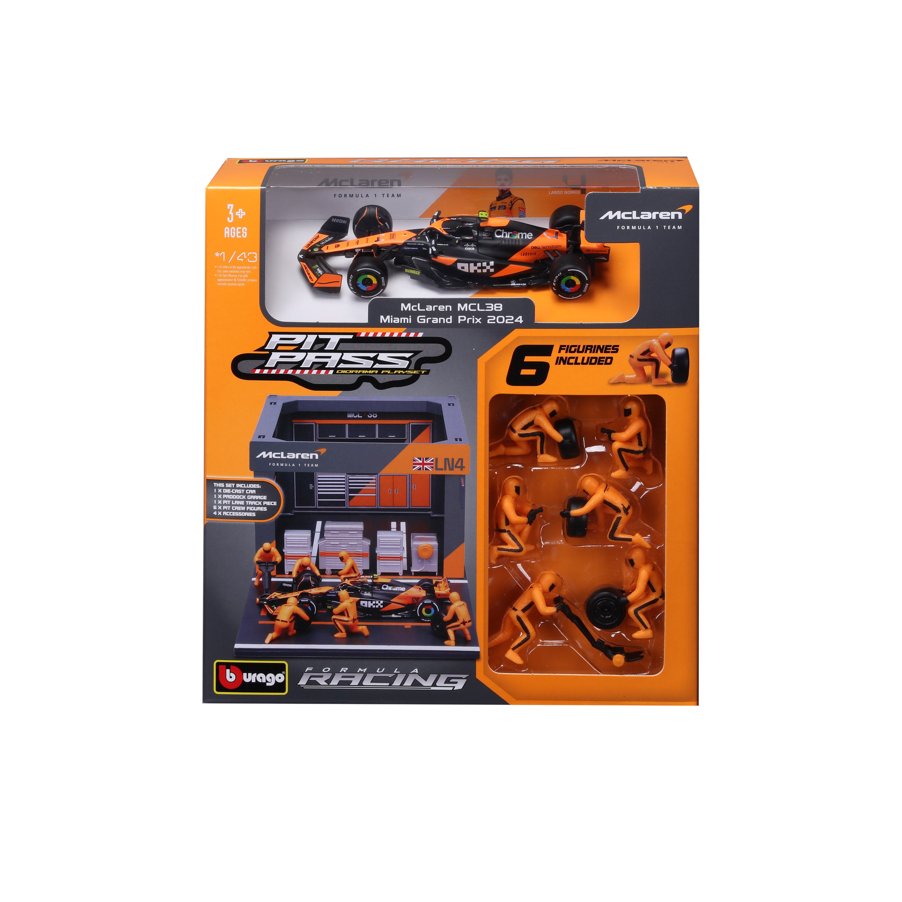 bburago-pit-stop-mclaren-mcl38-4-lando-norris-1-43-playset-f1-2024 image 5
