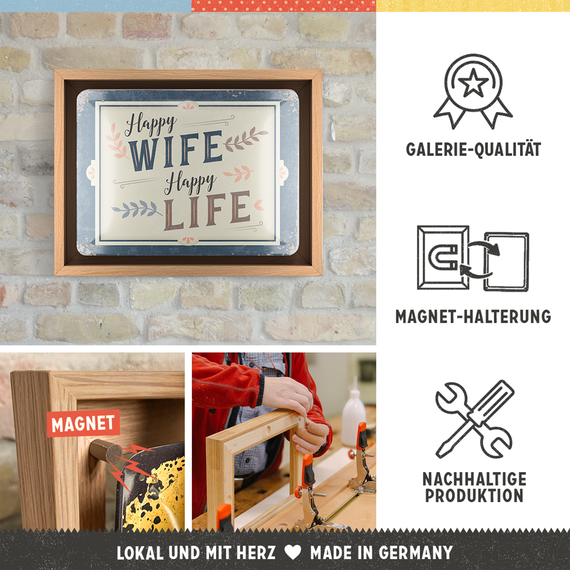nostalgic-art-happy-wife-happy-life-n-frame-s-edition-cornice-legno-18-5x24-cm image 3