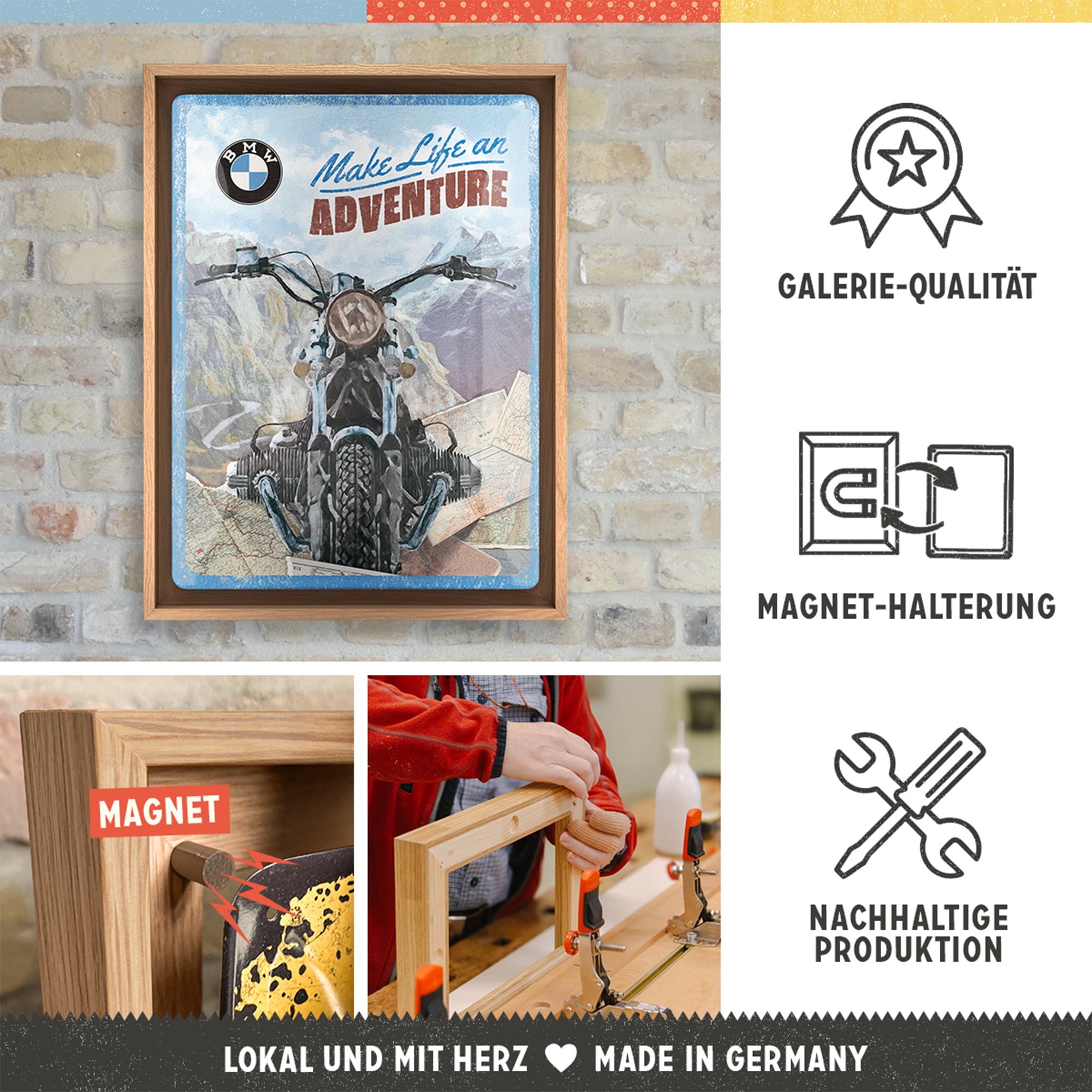 nostalgic-art-bmw-make-life-an-adventure-cornice-n-frame-l-33-5x44-cm-quercia image 3