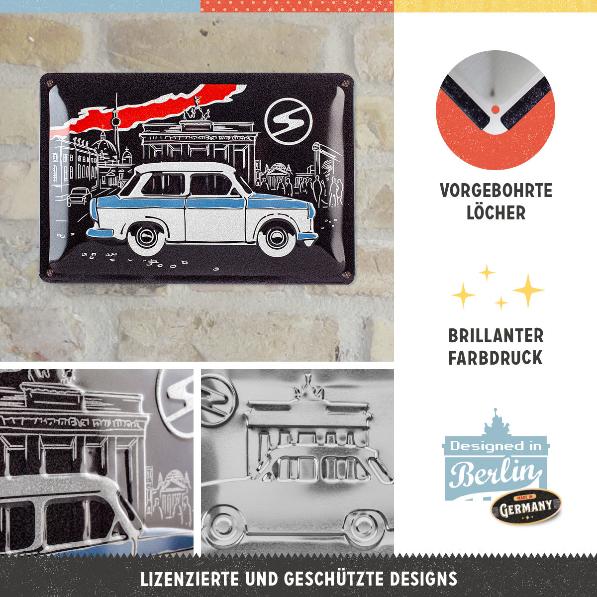 nostalgic-art-trabant-berlin-black-targa-metallo-20x30-cm image 2