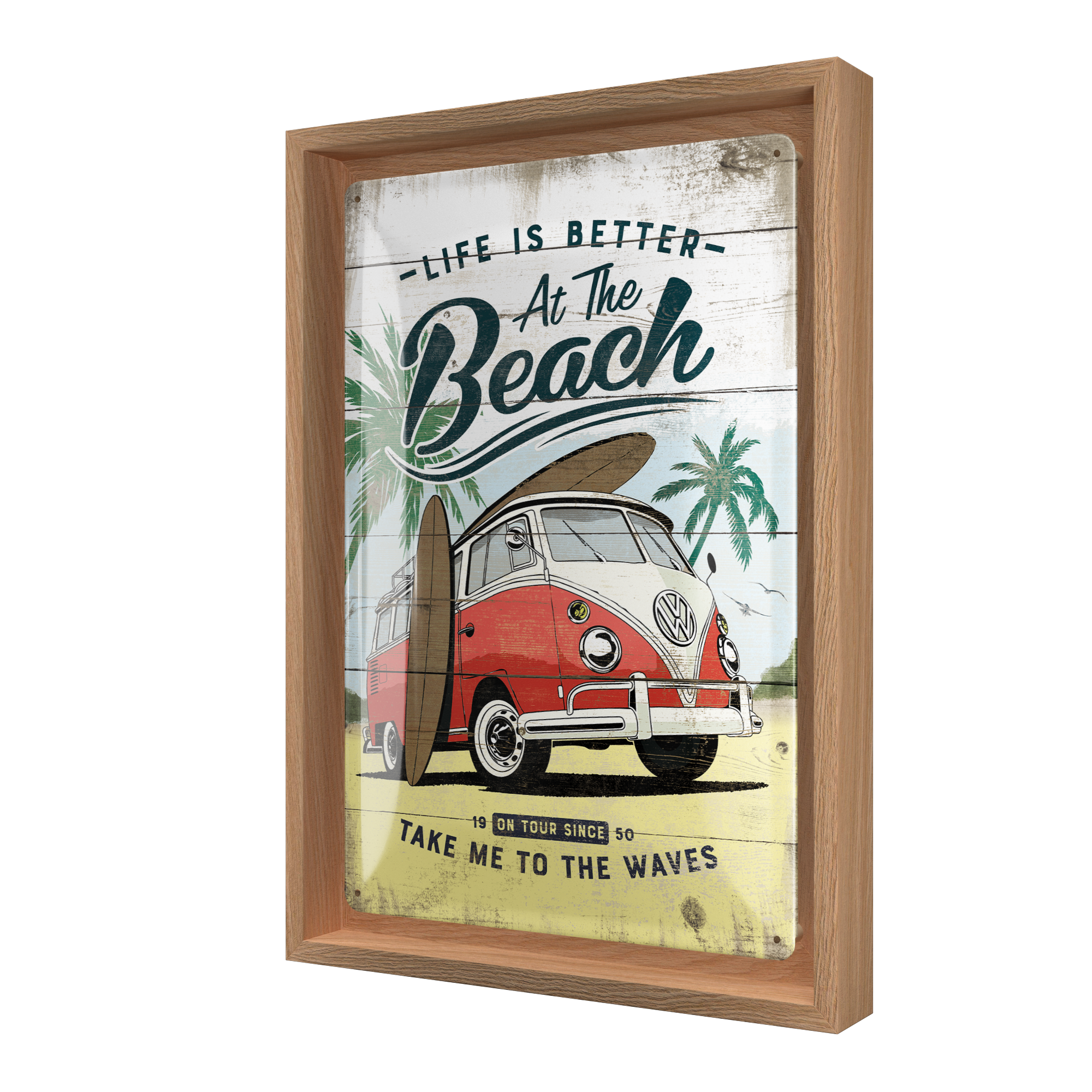 nostalgic-art-vw-bulli-beach-cornice-n-frame-m-edition-24x33-5-cm-legno-quercia image 1