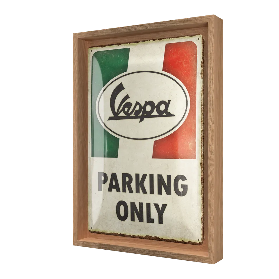 nostalgic-art-vespa-parking-only-italian-targa-in-metallo-con-cornice-n-frame-m- image 1