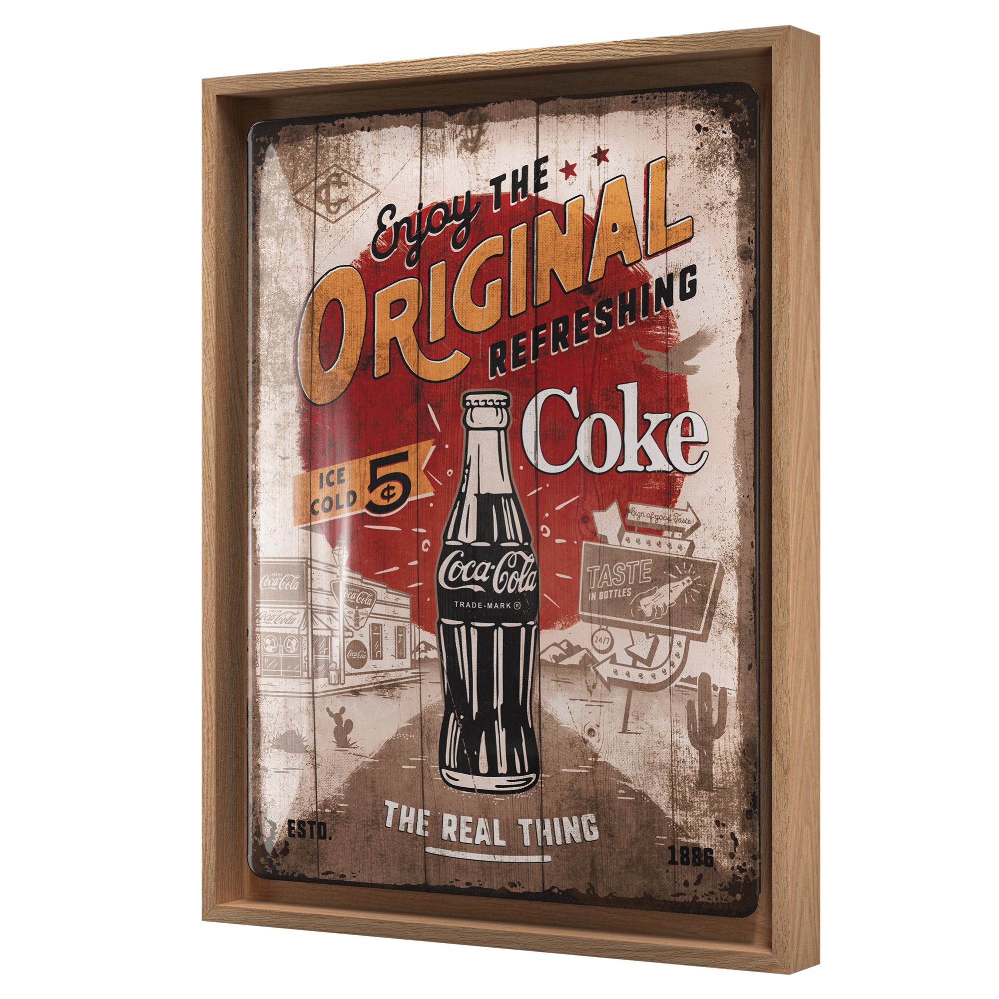 nostalgic-art-coca-cola-original-coke-highway-66-cornice-n-frame-l-33-5x44-cm image 1