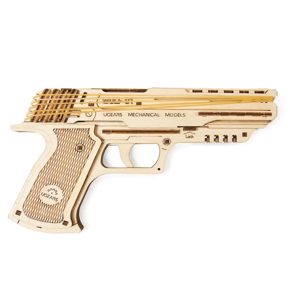 ugears-wolf-01-handgun-pistola-meccanica-in-legno-con-elastici-easy-gears image 1