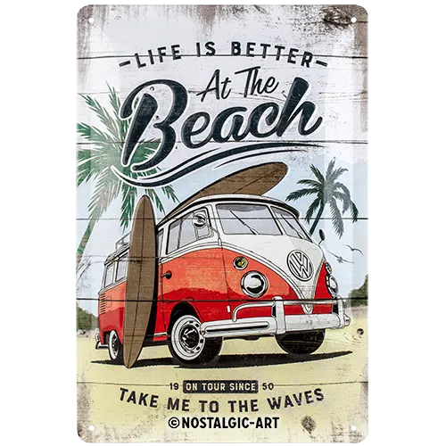nostalgic-art-vw-bulli-beach-targa-in-metallo-20x30-cm-2 image 1