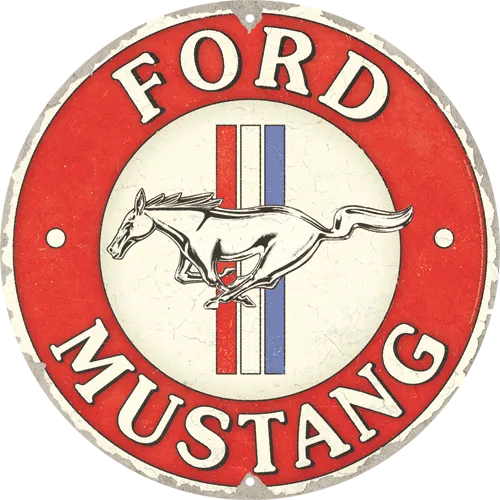 ford-mustang-3-stripes-red-targa-rotonda-in-metallo-35-cm-nostalgic-art image 1